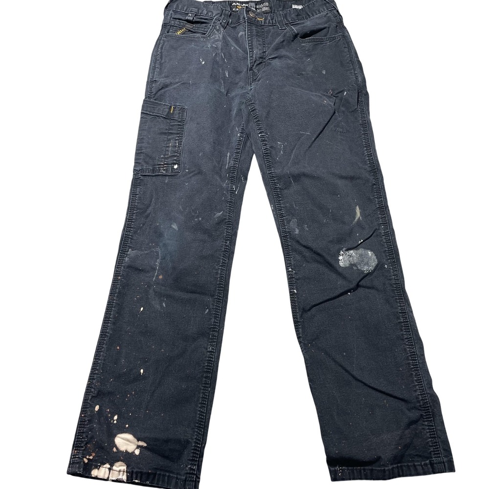 Ariat Rebar M4 Pants Mens 29x30 Black Canvas Relaxed Carpenter Workwear Painted